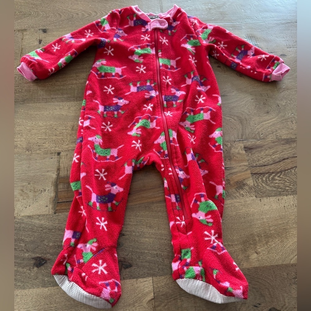 Petit Lem Red winter polar footies One Piece Pajamas size 12 months